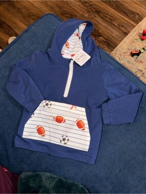 Boutique Navy Hooded Pullover with Sports Pocket